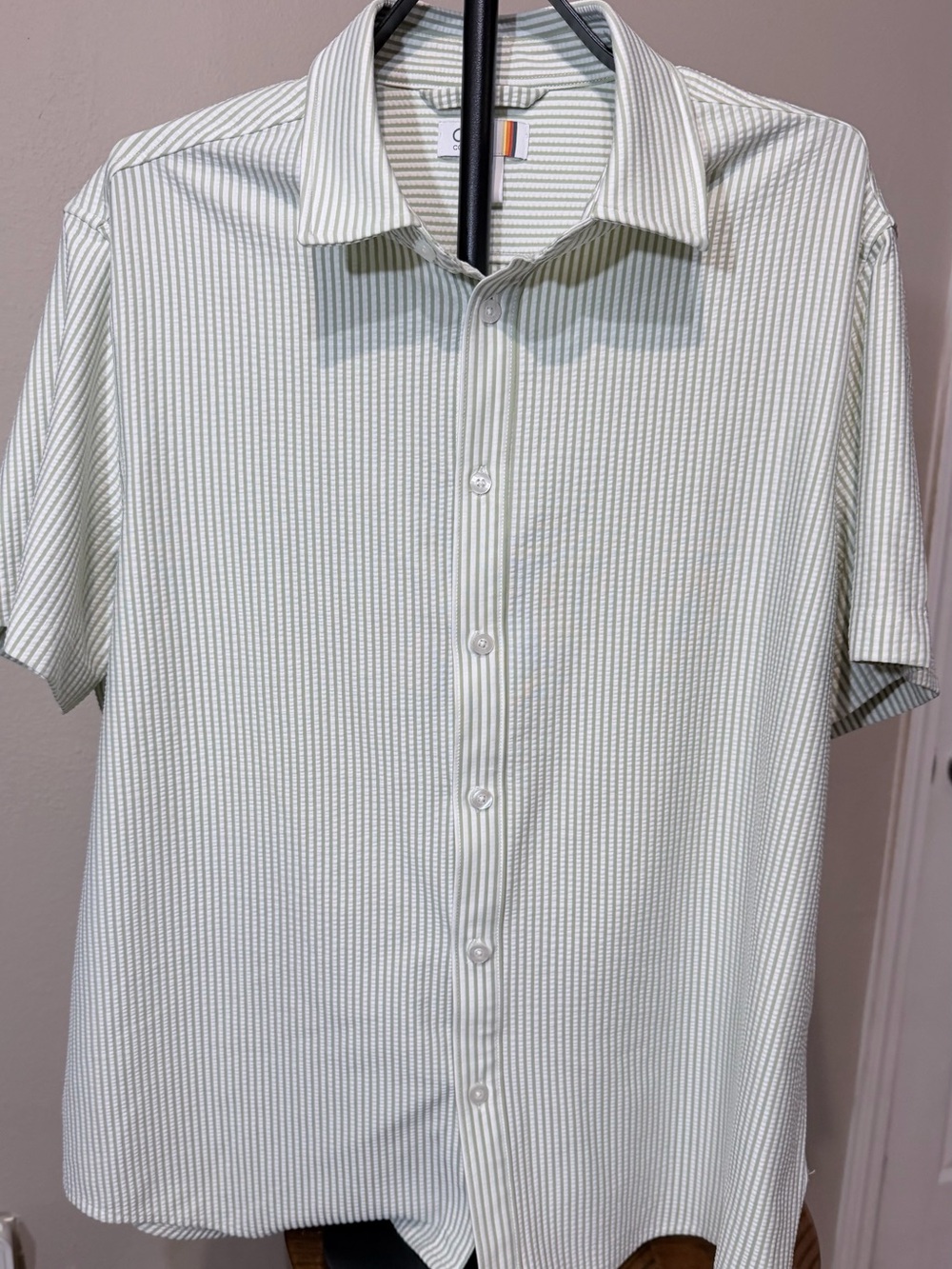 C&C California Men’s Dress Shirt XL Green/White Striped SS Button Preppy